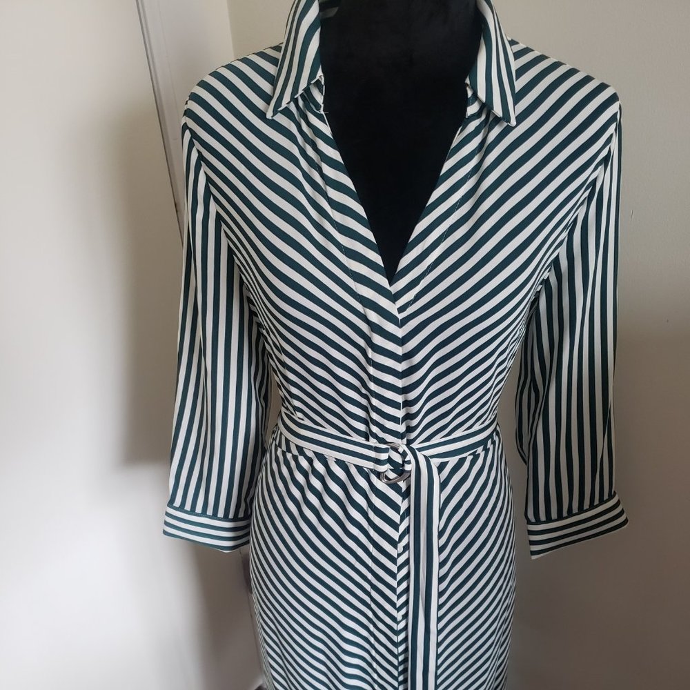 Long button striped down dress-H&M